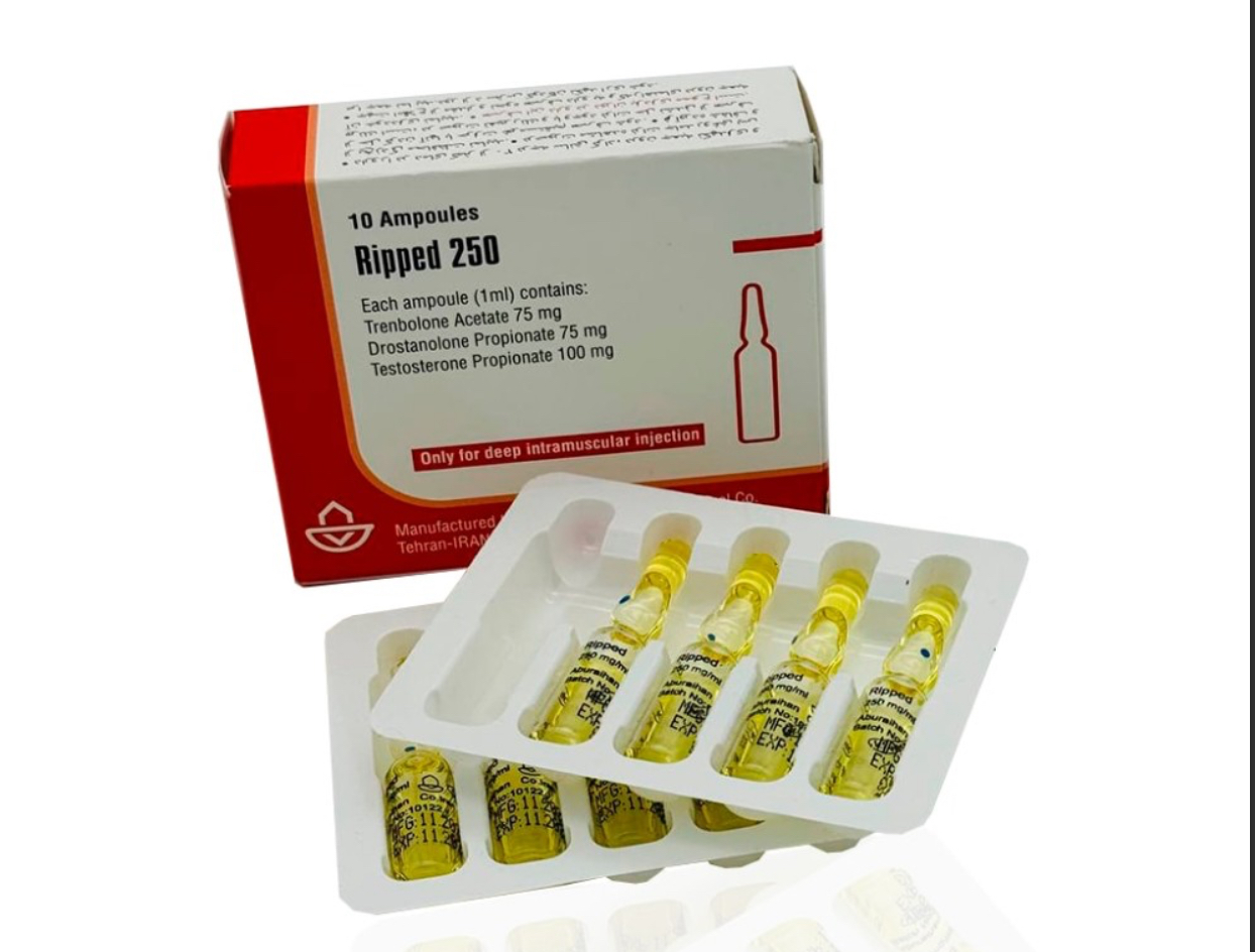 Ripped-250 1 ампула Aburaihan Pharmaceutical Co. , Тестостерон П 100мг + Тренболон Ац 75мг + Дростанолон П 75мг